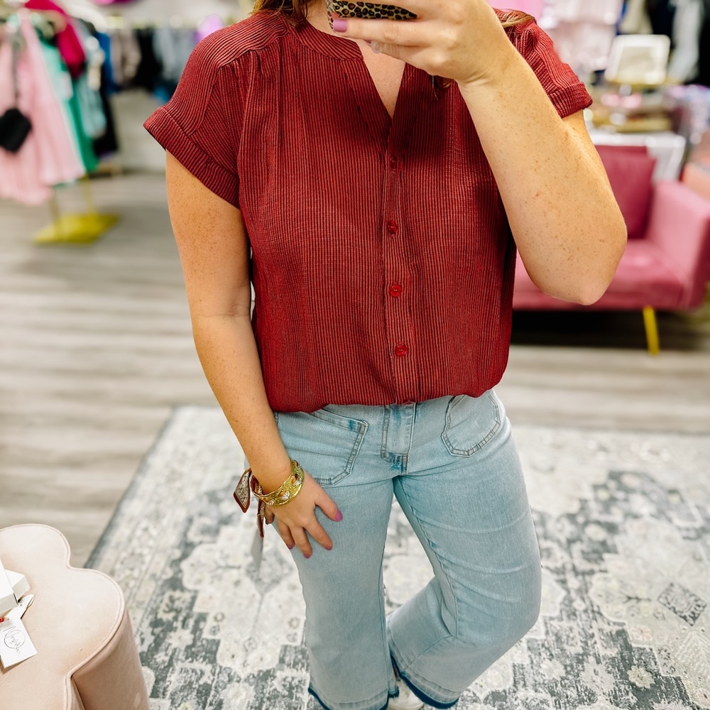 Blu Pepper Red Short Sleeve Blouse